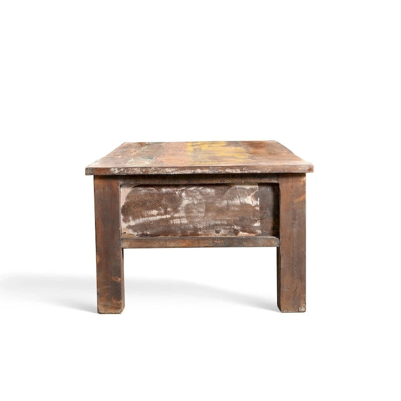 Table basse artisanale en bois ancien recyclé (Inde)