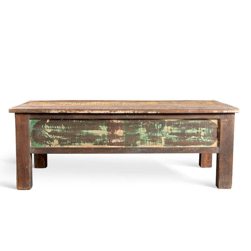 Table basse artisanale en bois ancien recyclé (Inde)