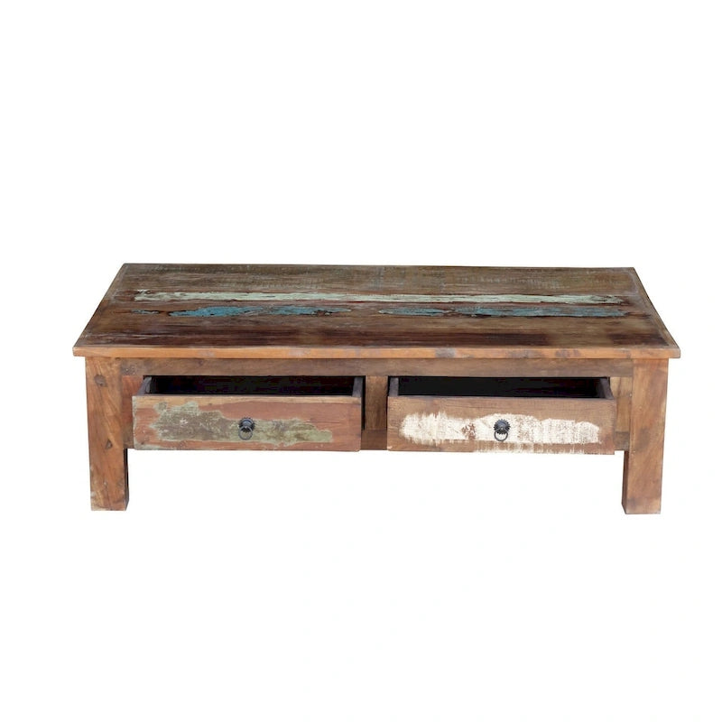 Table basse artisanale en bois ancien recyclé (Inde)
