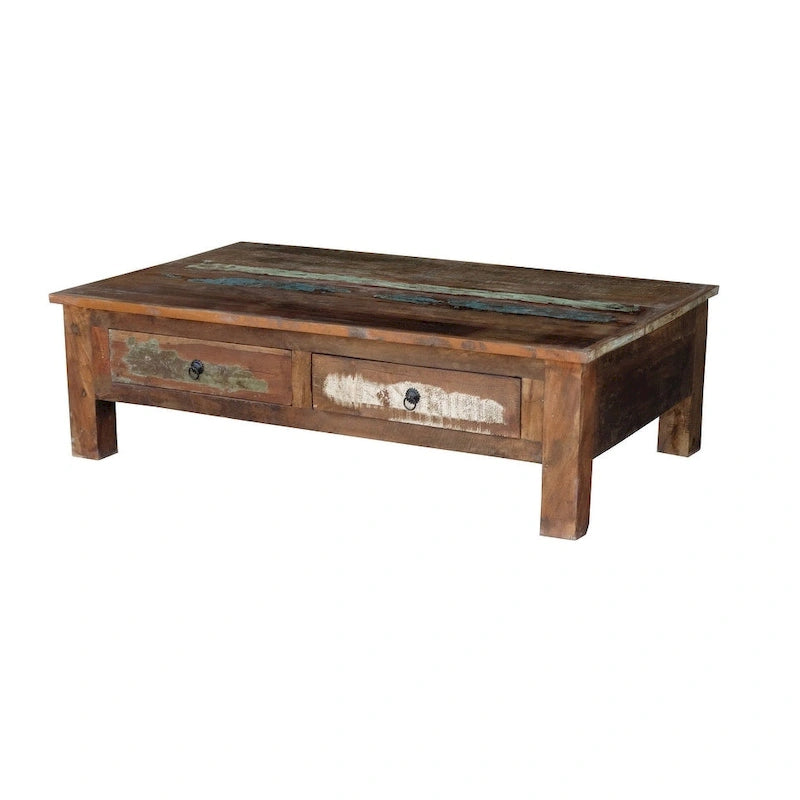 Table basse artisanale en bois ancien recyclé (Inde)