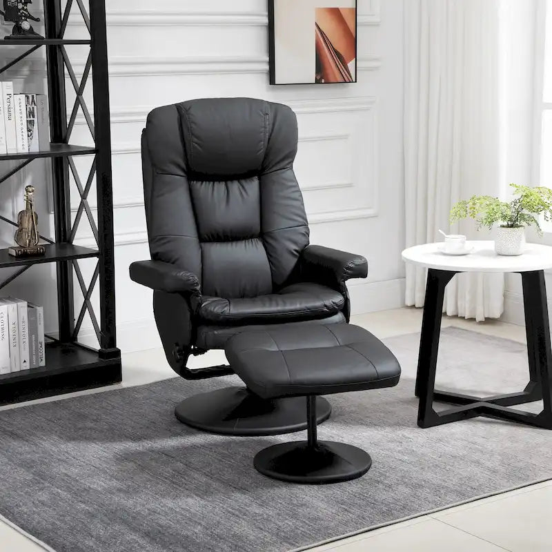 Fauteuil inclinable et repose-pieds HOMCOM avec base enveloppée, fauteuil inclinable pivotant en cuir PU avec repose-pieds pour salon