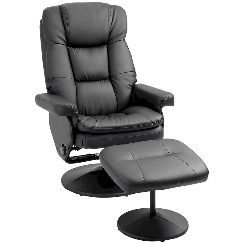Fauteuil inclinable et repose-pieds HOMCOM avec base enveloppée, fauteuil inclinable pivotant en cuir PU avec repose-pieds pour salon