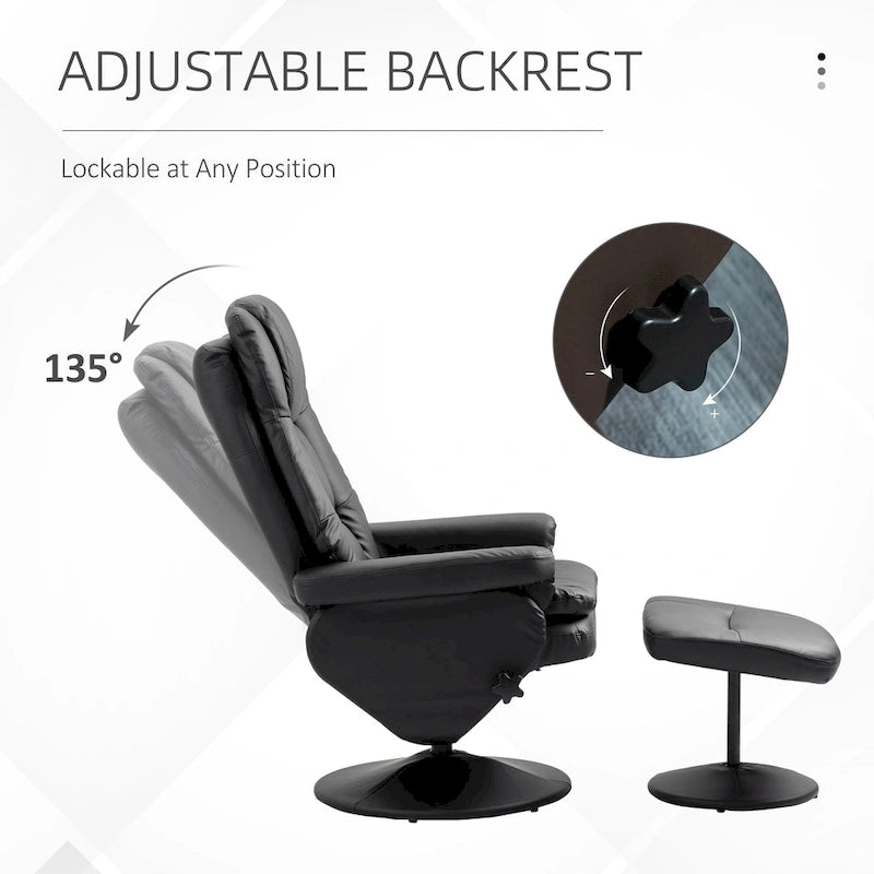 Fauteuil inclinable et repose-pieds HOMCOM avec base enveloppée, fauteuil inclinable pivotant en cuir PU avec repose-pieds pour salon
