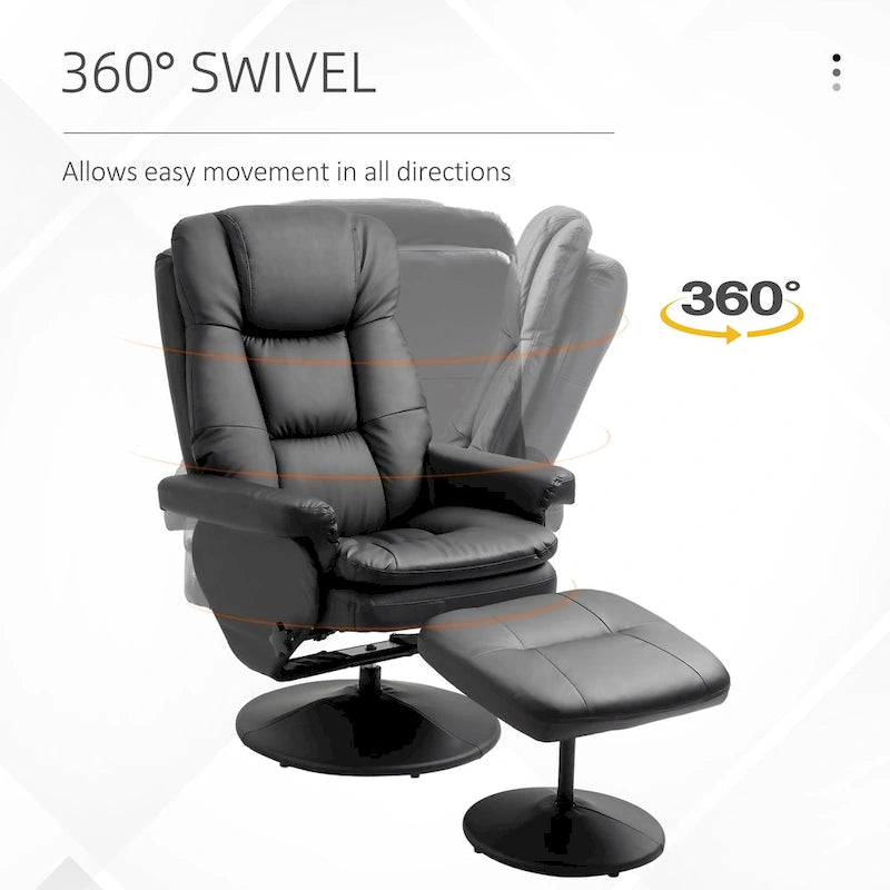 Fauteuil inclinable et repose-pieds HOMCOM avec base enveloppée, fauteuil inclinable pivotant en cuir PU avec repose-pieds pour salon