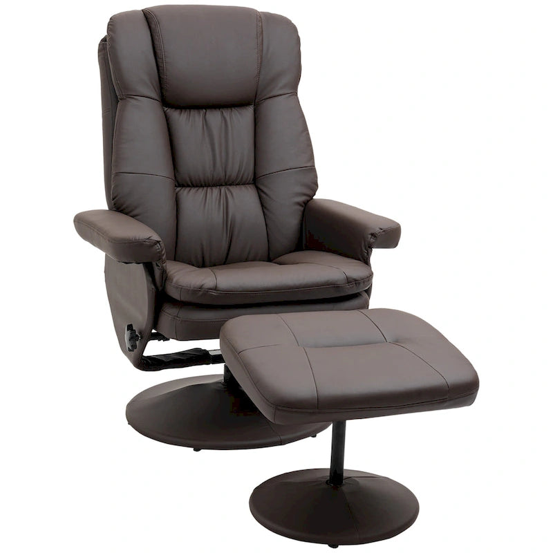Fauteuil inclinable et repose-pieds HOMCOM avec base enveloppée, fauteuil inclinable pivotant en cuir PU avec repose-pieds pour salon
