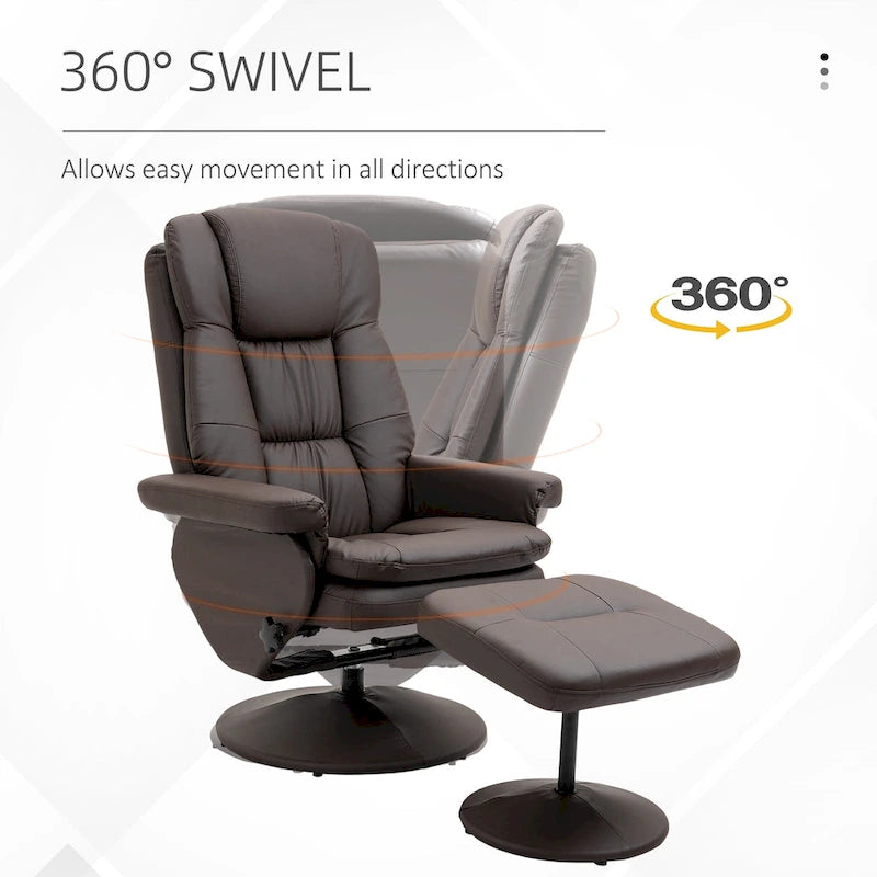 Fauteuil inclinable et repose-pieds HOMCOM avec base enveloppée, fauteuil inclinable pivotant en cuir PU avec repose-pieds pour salon