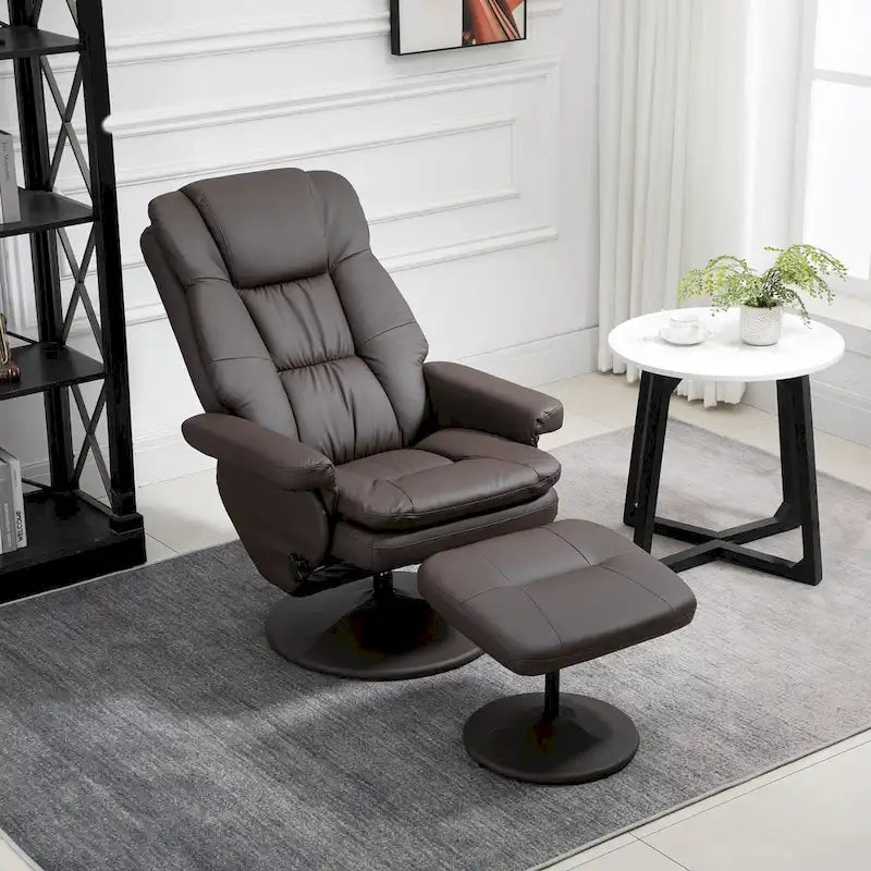 Fauteuil inclinable et repose-pieds HOMCOM avec base enveloppée, fauteuil inclinable pivotant en cuir PU avec repose-pieds pour salon
