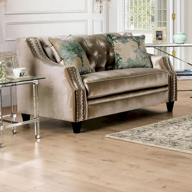 Canapé deux places rembourré en bois massif Vynn Transitional de Furniture of America
