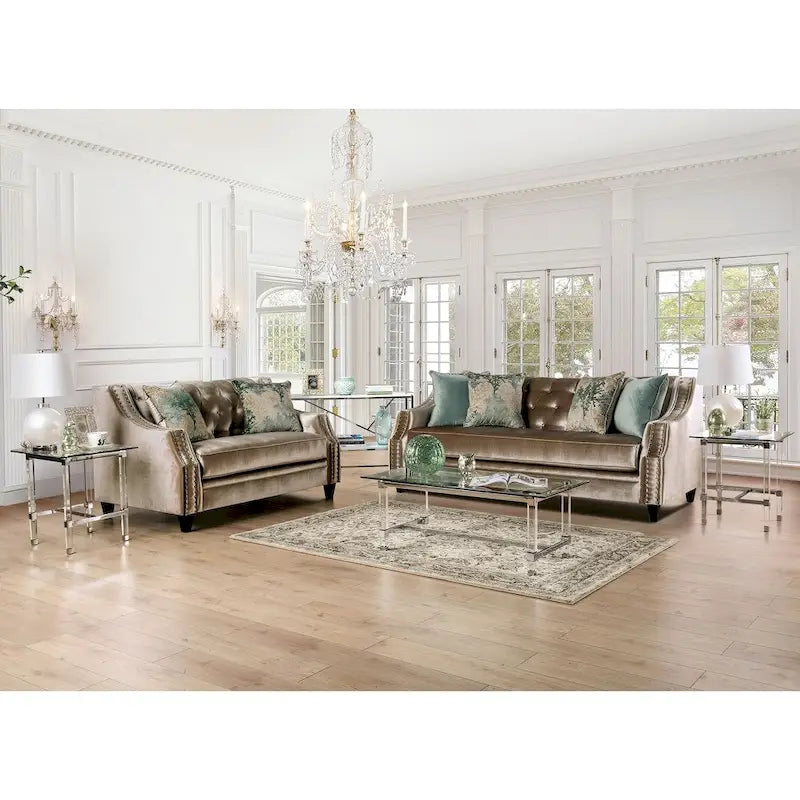 Canapé deux places rembourré en bois massif Vynn Transitional de Furniture of America