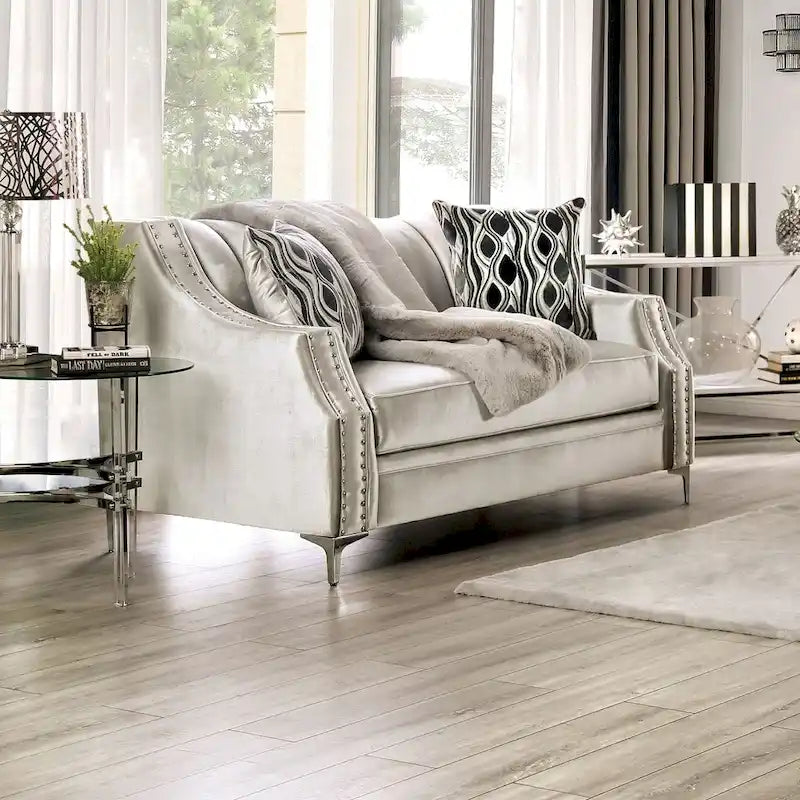 Canapé deux places rembourré en bois massif Vynn Transitional de Furniture of America