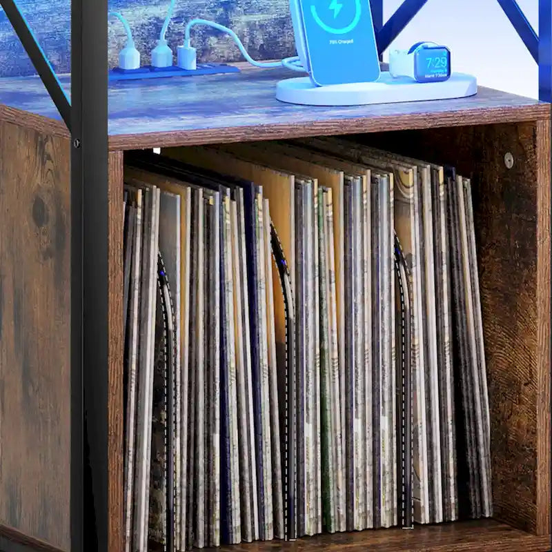Support de platine vinyle Moasis à roulettes avec éclairage LED et station de charge