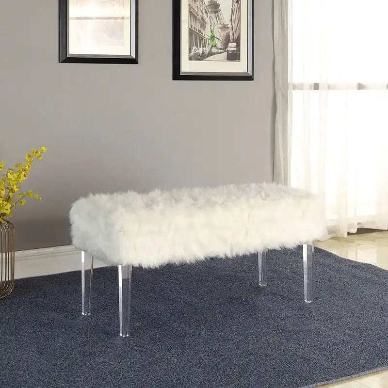 Banc de rangement Horice de 50 cm (20 pouces) en fausse fourrure cloutée avec pieds en acrylique