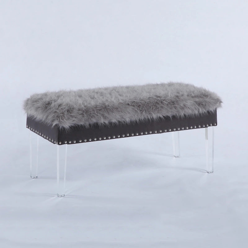 Banc de rangement Horice de 50 cm (20 pouces) en fausse fourrure cloutée avec pieds en acrylique