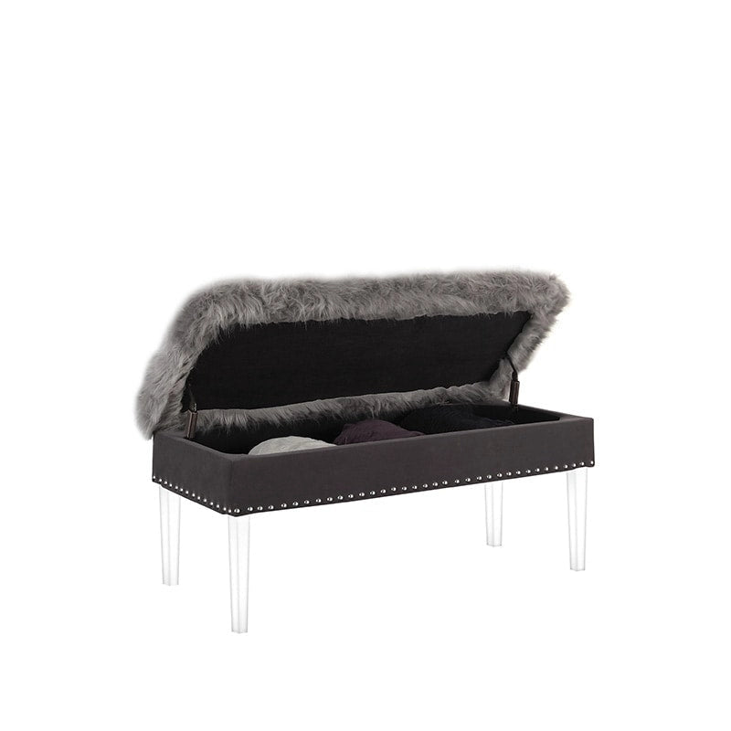 Banc de rangement Horice de 50 cm (20 pouces) en fausse fourrure cloutée avec pieds en acrylique