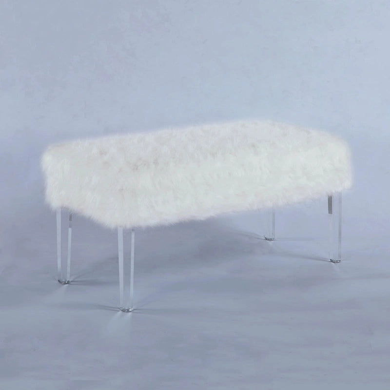 Banc de rangement Horice de 50 cm (20 pouces) en fausse fourrure cloutée avec pieds en acrylique