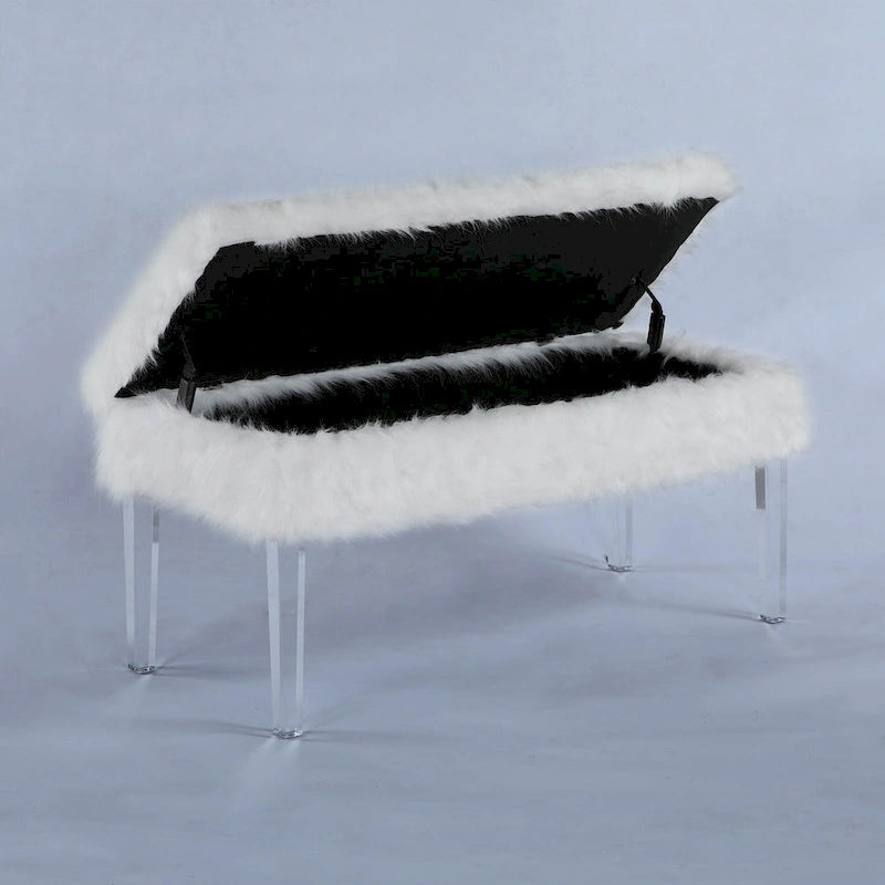 Banc de rangement Horice de 50 cm (20 pouces) en fausse fourrure cloutée avec pieds en acrylique
