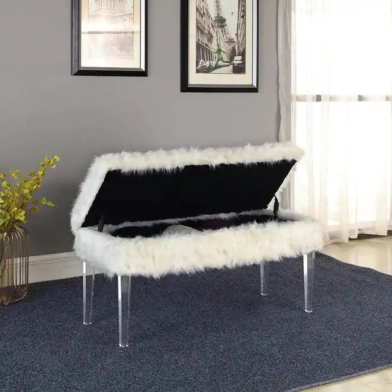 Banc de rangement Horice de 50 cm (20 pouces) en fausse fourrure cloutée avec pieds en acrylique