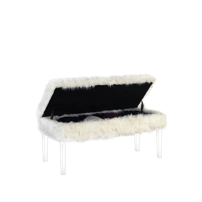Banc de rangement Horice de 50 cm (20 pouces) en fausse fourrure cloutée avec pieds en acrylique