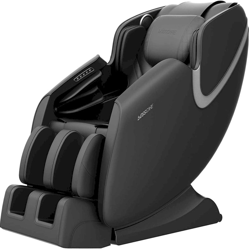 Fauteuil de massage inclinable avec fonction zéro gravité, coussins d'air, haut-parleur Bluetooth et rouleau de massage pour les pieds (noir)