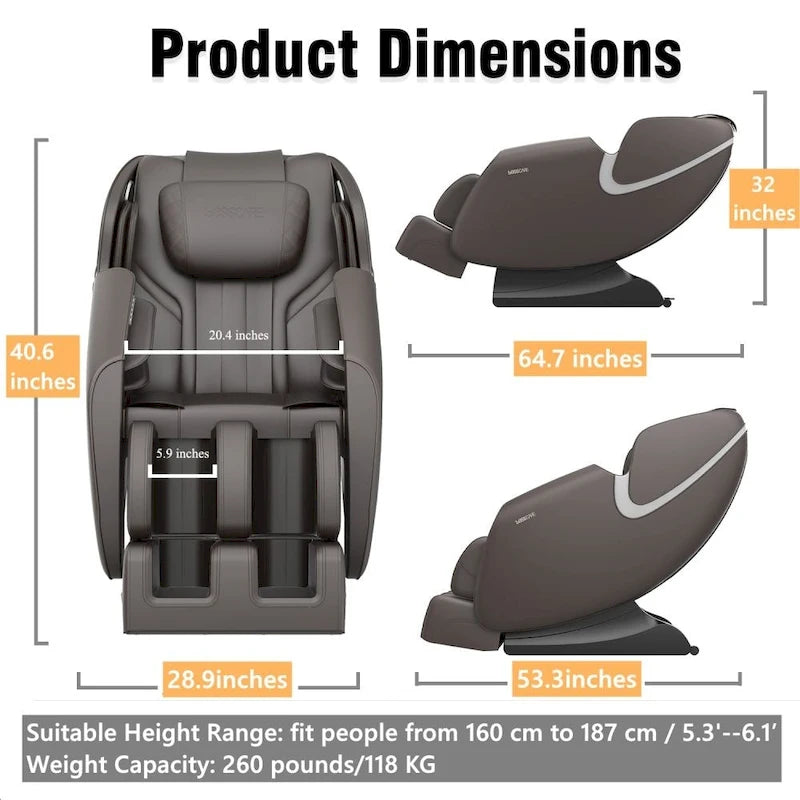 Fauteuil de massage inclinable avec fonction zéro gravité, coussins d'air, haut-parleur Bluetooth et rouleau de massage pour les pieds (noir)