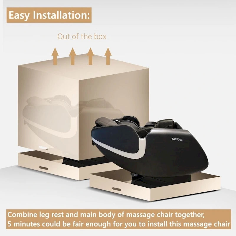 Fauteuil de massage inclinable avec fonction zéro gravité, coussins d'air, haut-parleur Bluetooth et rouleau de massage pour les pieds (noir)