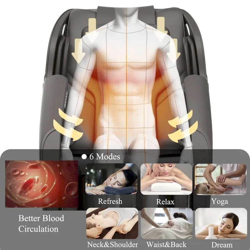 Fauteuil de massage inclinable avec fonction zéro gravité, coussins d'air, haut-parleur Bluetooth et rouleau de massage pour les pieds (noir)