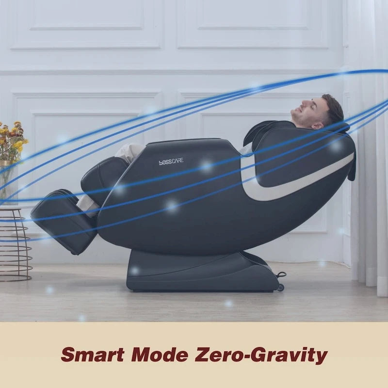 Fauteuil de massage inclinable avec fonction zéro gravité, coussins d'air, haut-parleur Bluetooth et rouleau de massage pour les pieds (noir)