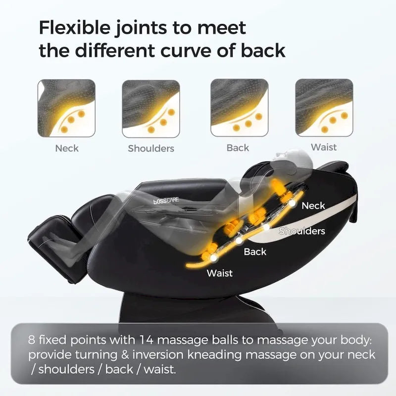 Fauteuil de massage inclinable avec fonction zéro gravité, coussins d'air, haut-parleur Bluetooth et rouleau de massage pour les pieds (noir)