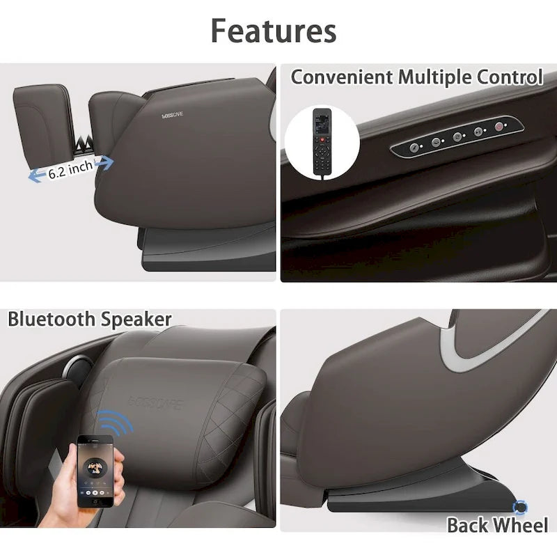Fauteuil de massage inclinable avec fonction zéro gravité, coussins d'air, haut-parleur Bluetooth et rouleau de massage pour les pieds (noir)