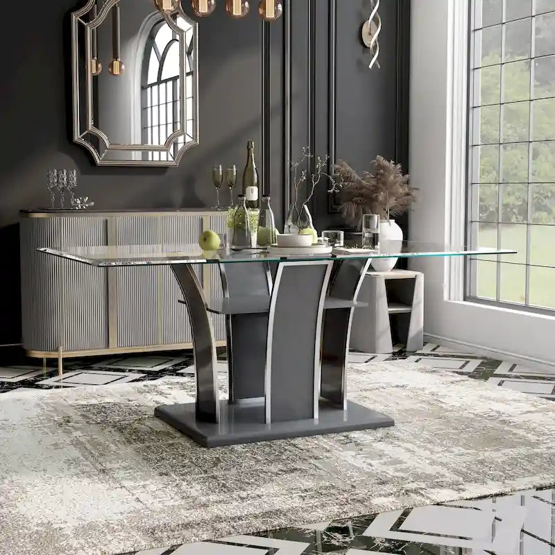 Table de salle à manger moderne Resk de 72 pouces avec plateau en verre et bois de Furniture of America