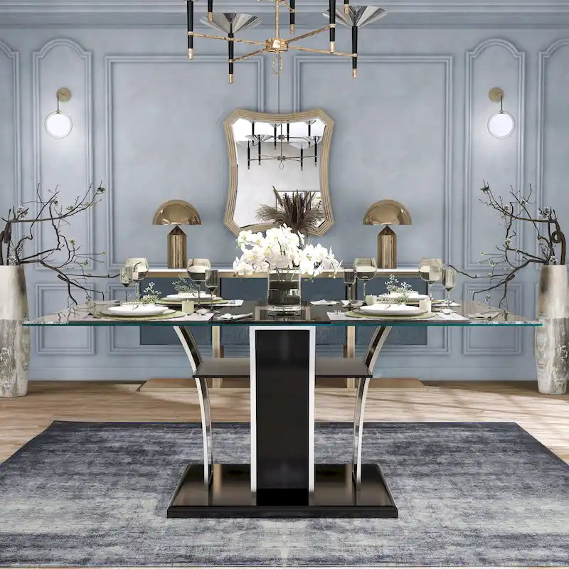 Table de salle à manger moderne Resk de 72 pouces avec plateau en verre et bois de Furniture of America