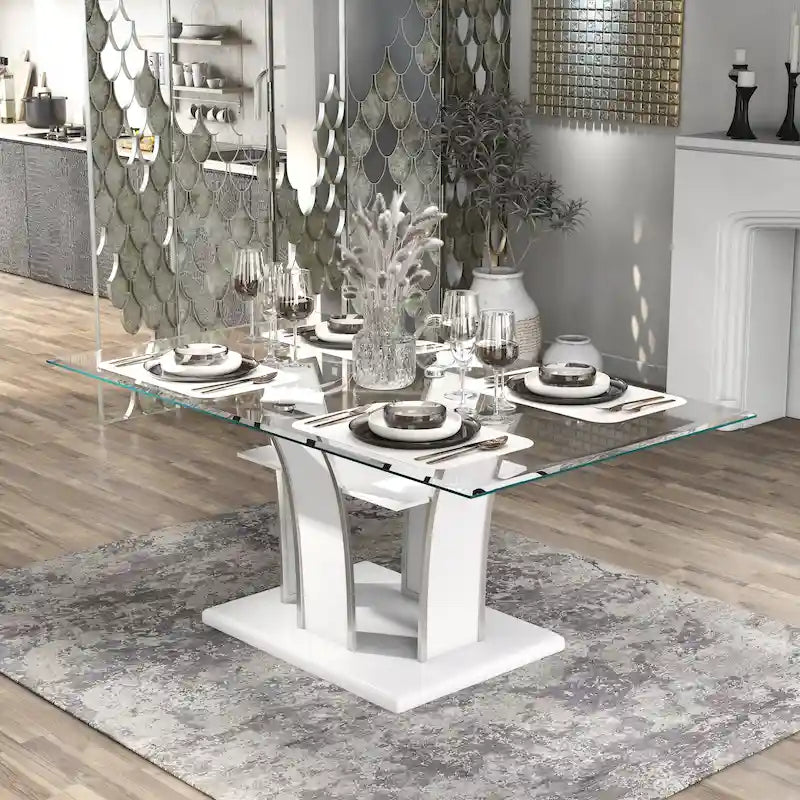 Table de salle à manger moderne Resk de 72 pouces avec plateau en verre et bois de Furniture of America