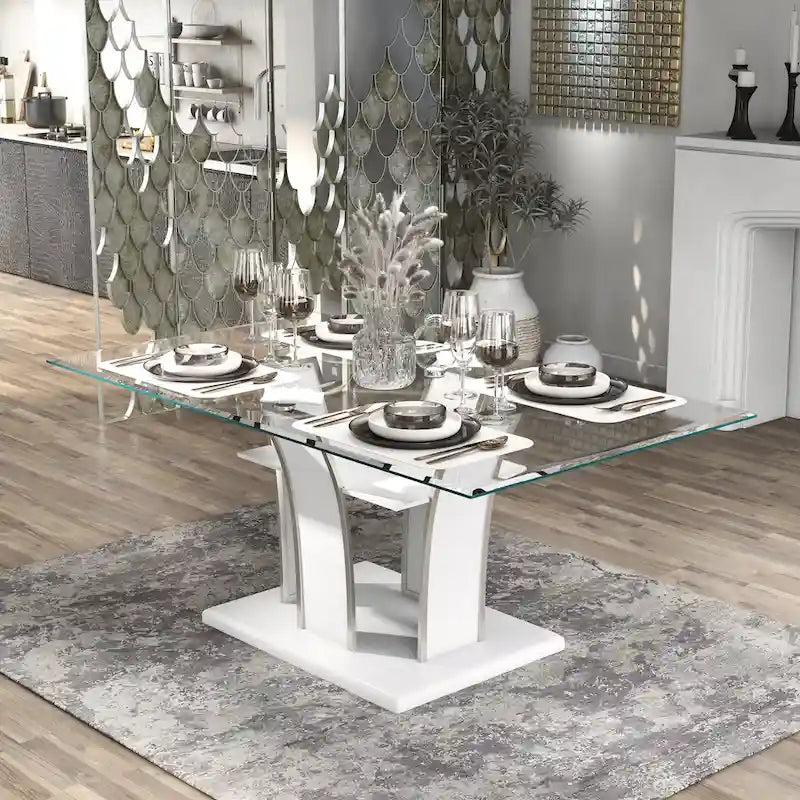 Table de salle à manger moderne Resk de 72 pouces avec plateau en verre et bois de Furniture of America