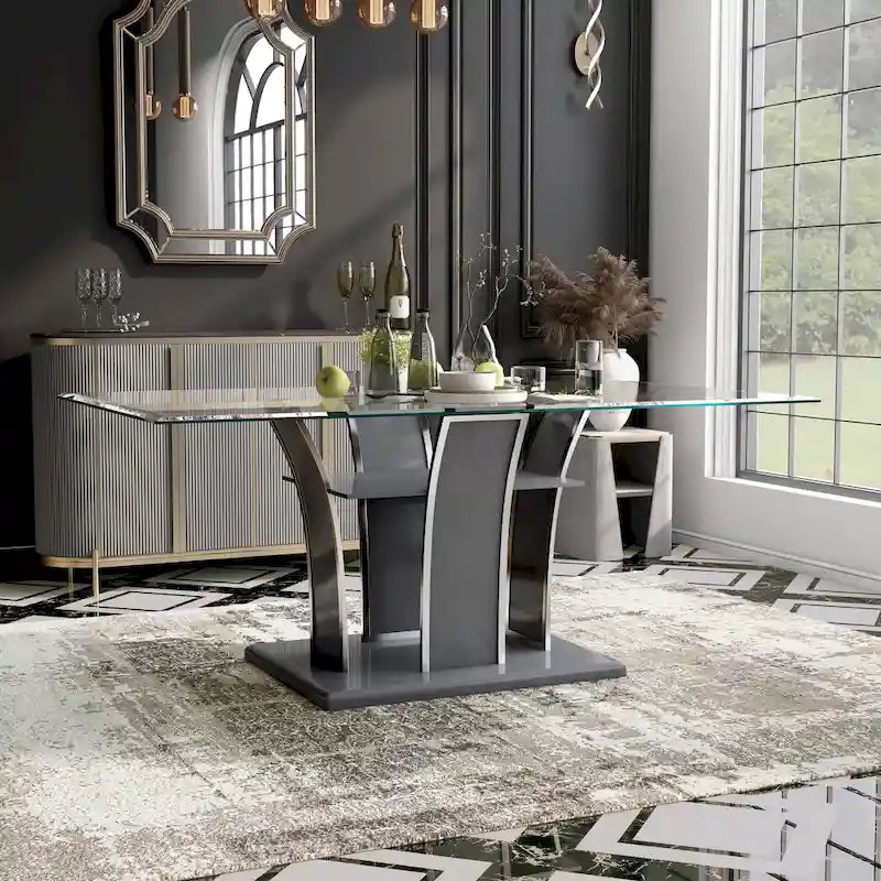 Table de salle à manger moderne Resk de 72 pouces avec plateau en verre et bois de Furniture of America