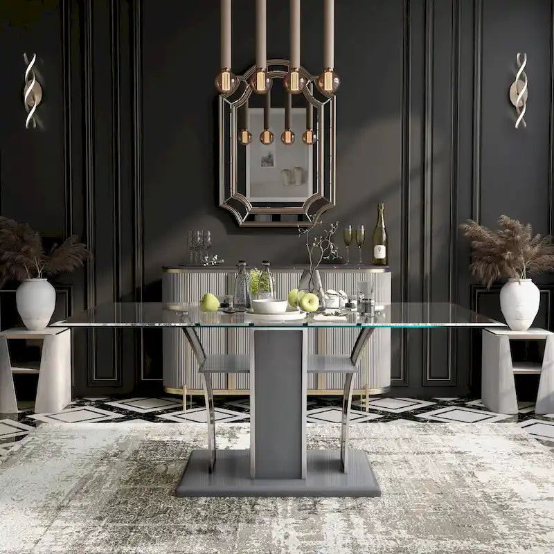 Table de salle à manger moderne Resk de 72 pouces avec plateau en verre et bois de Furniture of America