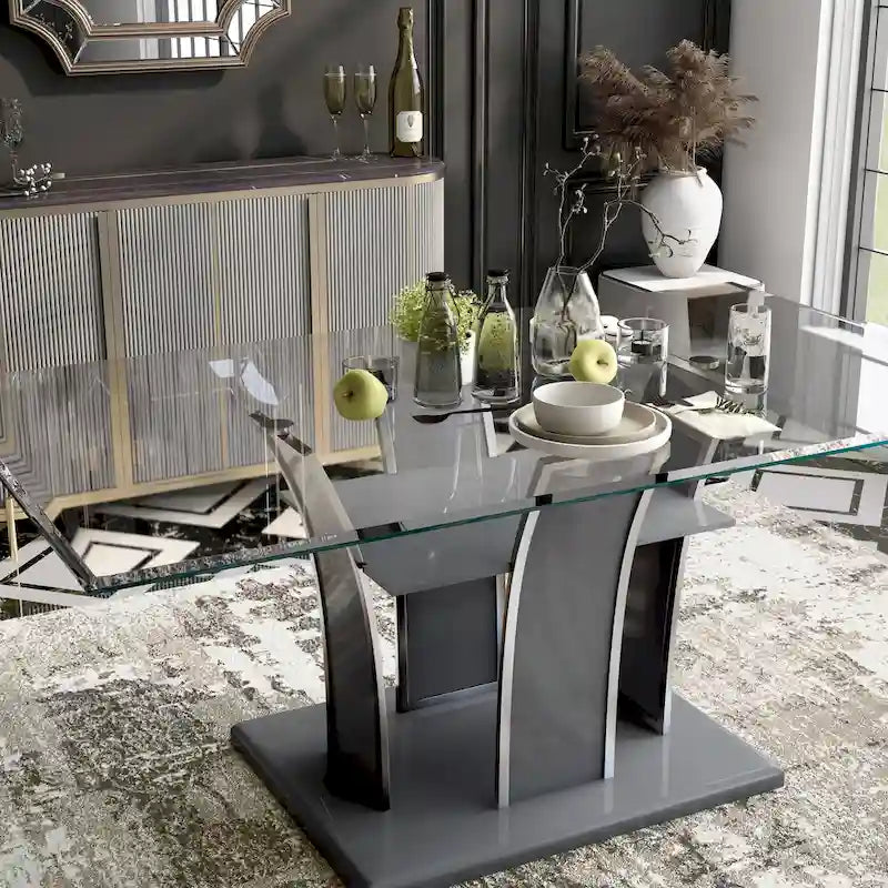 Table de salle à manger moderne Resk de 72 pouces avec plateau en verre et bois de Furniture of America