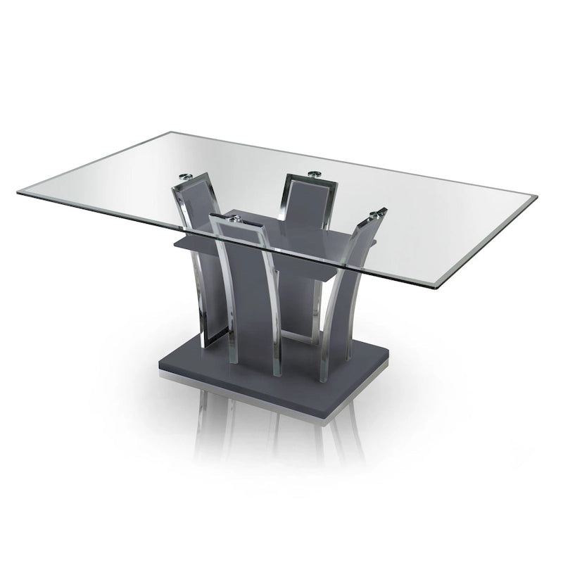 Table de salle à manger moderne Resk de 72 pouces avec plateau en verre et bois de Furniture of America