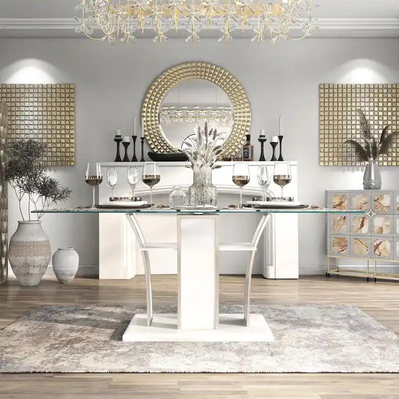 Table de salle à manger moderne Resk de 72 pouces avec plateau en verre et bois de Furniture of America