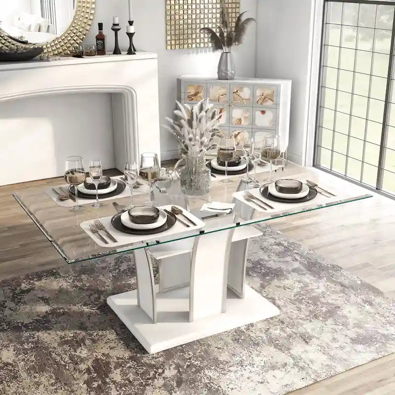 Table de salle à manger moderne Resk de 72 pouces avec plateau en verre et bois de Furniture of America