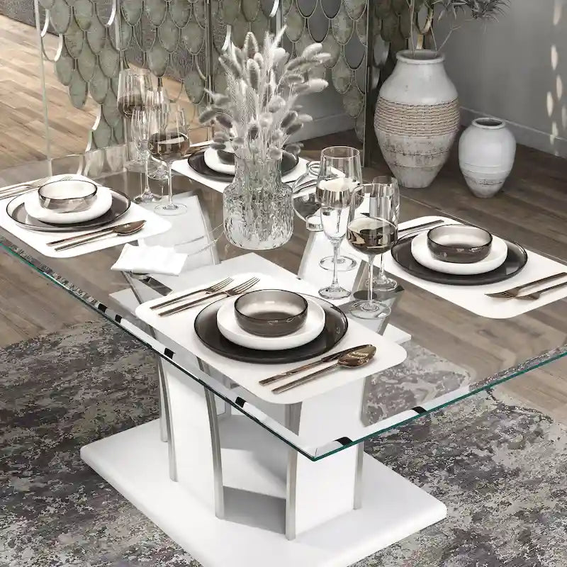 Table de salle à manger moderne Resk de 72 pouces avec plateau en verre et bois de Furniture of America