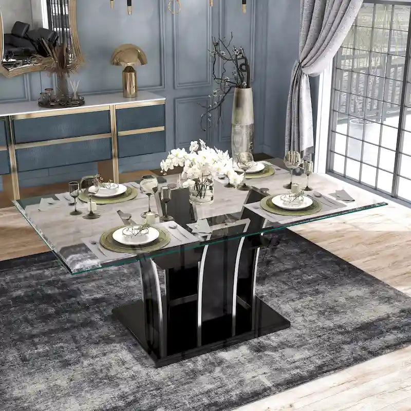Table de salle à manger moderne Resk de 72 pouces avec plateau en verre et bois de Furniture of America