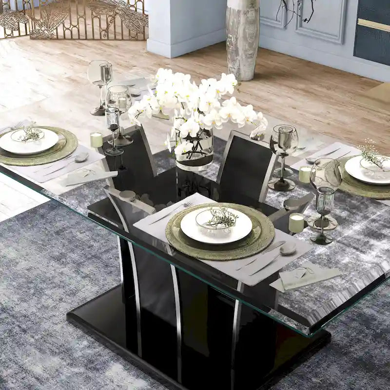 Table de salle à manger moderne Resk de 72 pouces avec plateau en verre et bois de Furniture of America