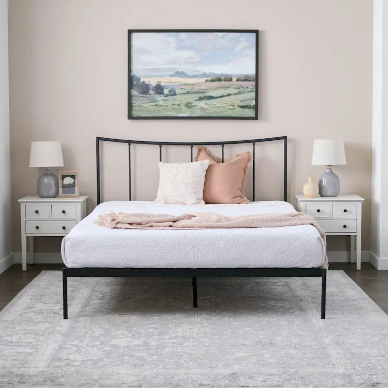 Brookside Gemma Metal Platform Bed with Scooped Vertical Bar Headboard