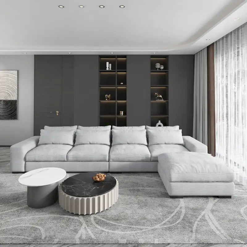Canapé d'angle modulaire moderne, gris clair/bleu foncé
