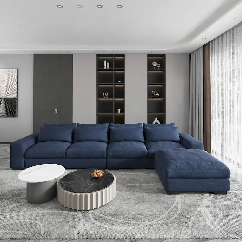 Canapé d'angle modulaire moderne, gris clair/bleu foncé