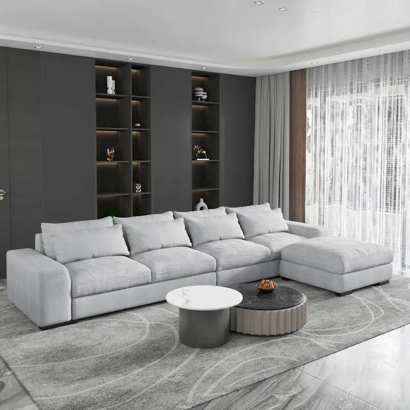 Canapé d'angle modulaire moderne, gris clair/bleu foncé