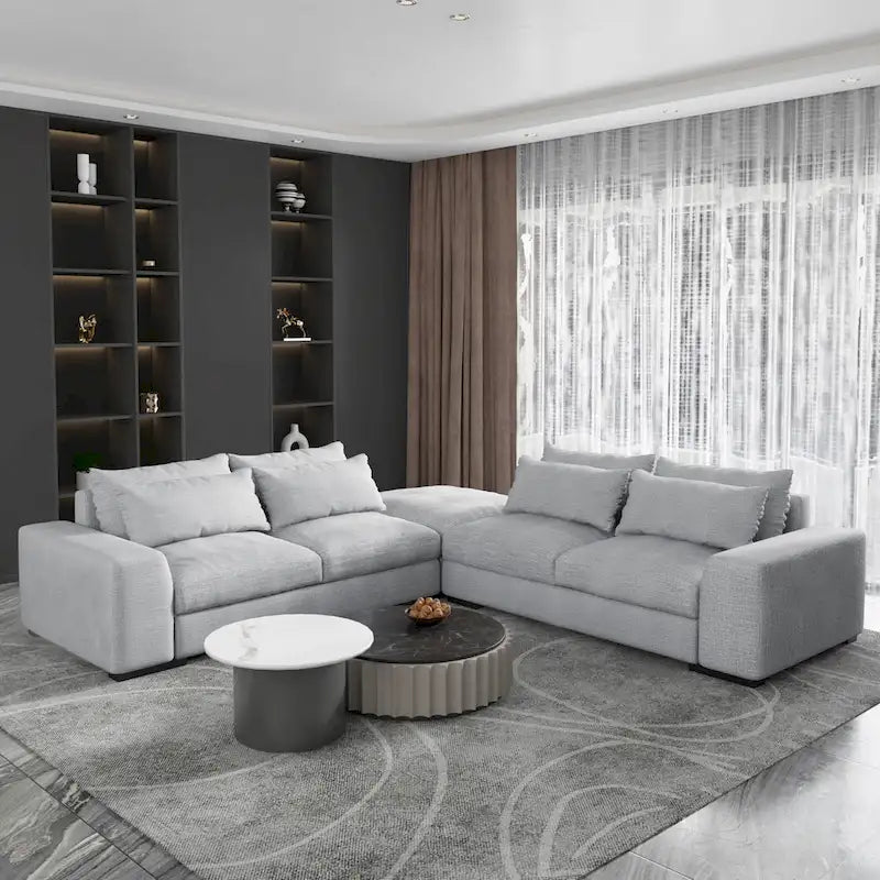 Canapé d'angle modulaire moderne, gris clair/bleu foncé