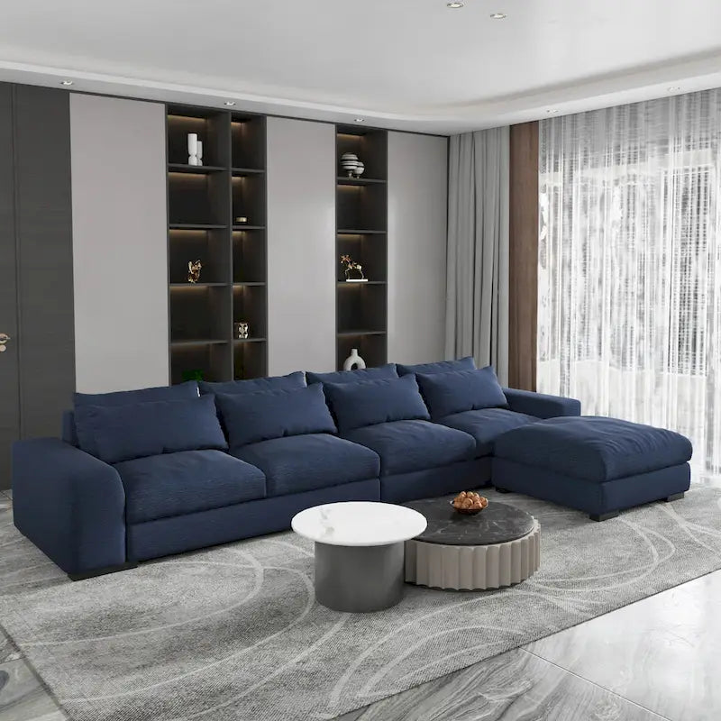 Canapé d'angle modulaire moderne, gris clair/bleu foncé