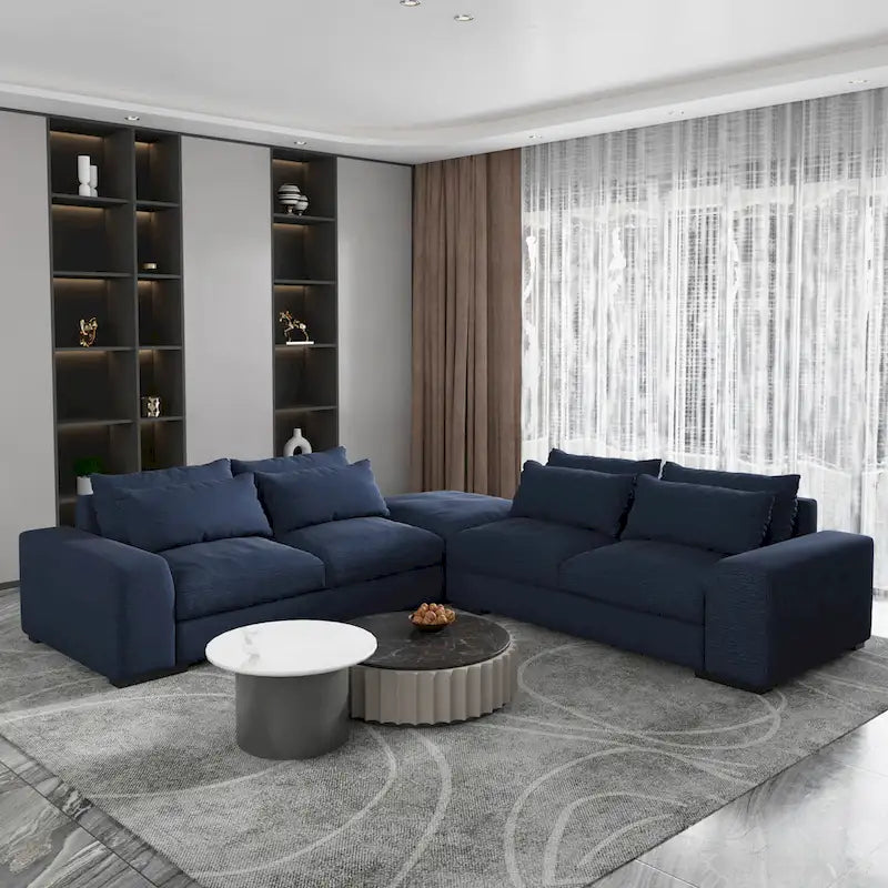 Canapé d'angle modulaire moderne, gris clair/bleu foncé