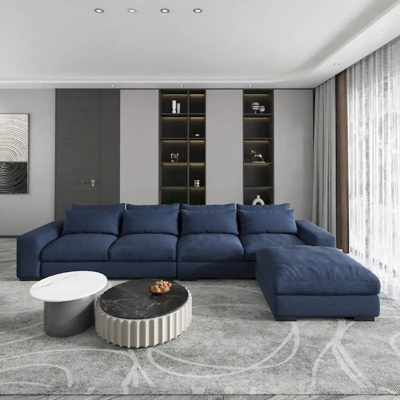 Canapé d'angle modulaire moderne, gris clair/bleu foncé